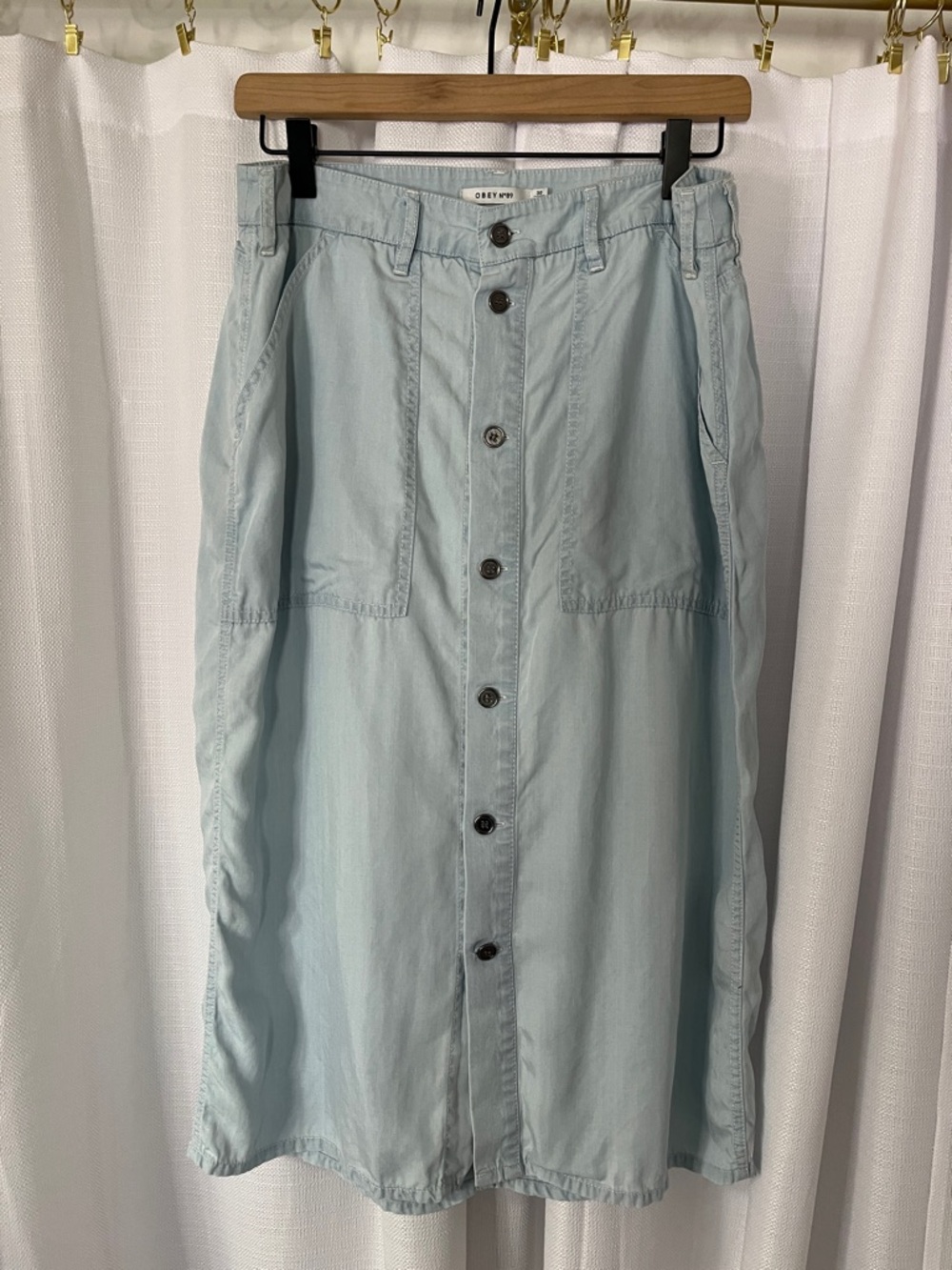 OBEY Chambray Button Front Skirt